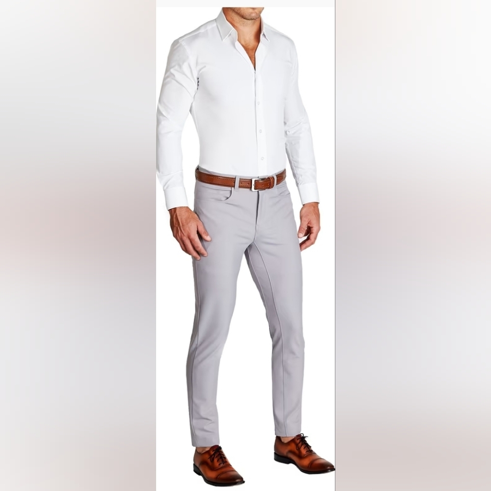 State& Liberty Athletic Fit Stretch Tech Chino - Light grey New